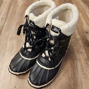 JBU Women's Lizzy Black and Cream Waterproof Winter Boots - Size 9.5